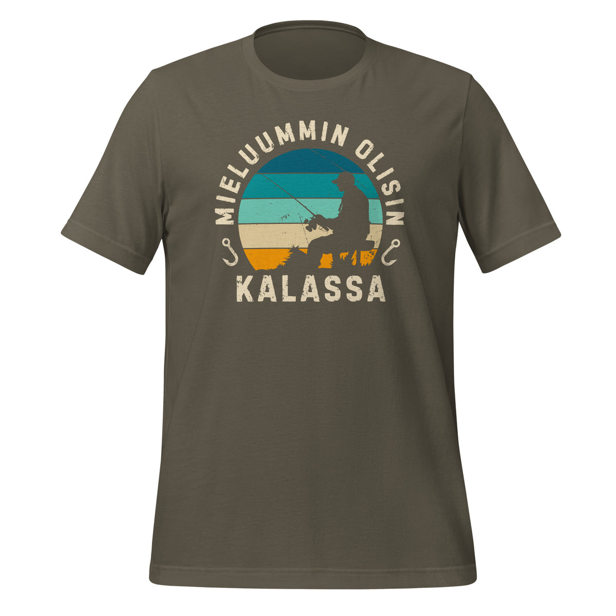 Mieluummin olisin kalassa armeijan vihreä
t-paita – retrohenkinen lahjaidea kalastajalle.