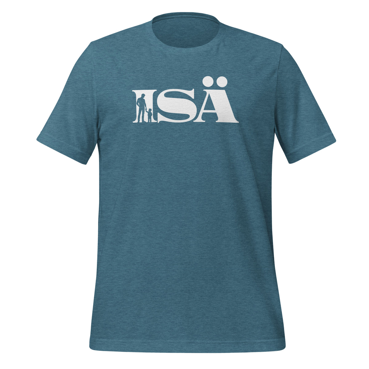 ISÄ - Minimalistinen isä ja lapsi silhuetti sanan sisällä | Unisex t-paita