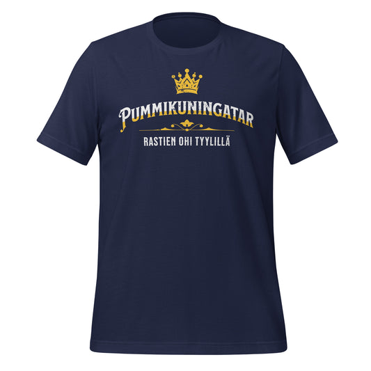 Suunnistajan humoristinen paita kruunuteemalla ja koristeellisella typografialla