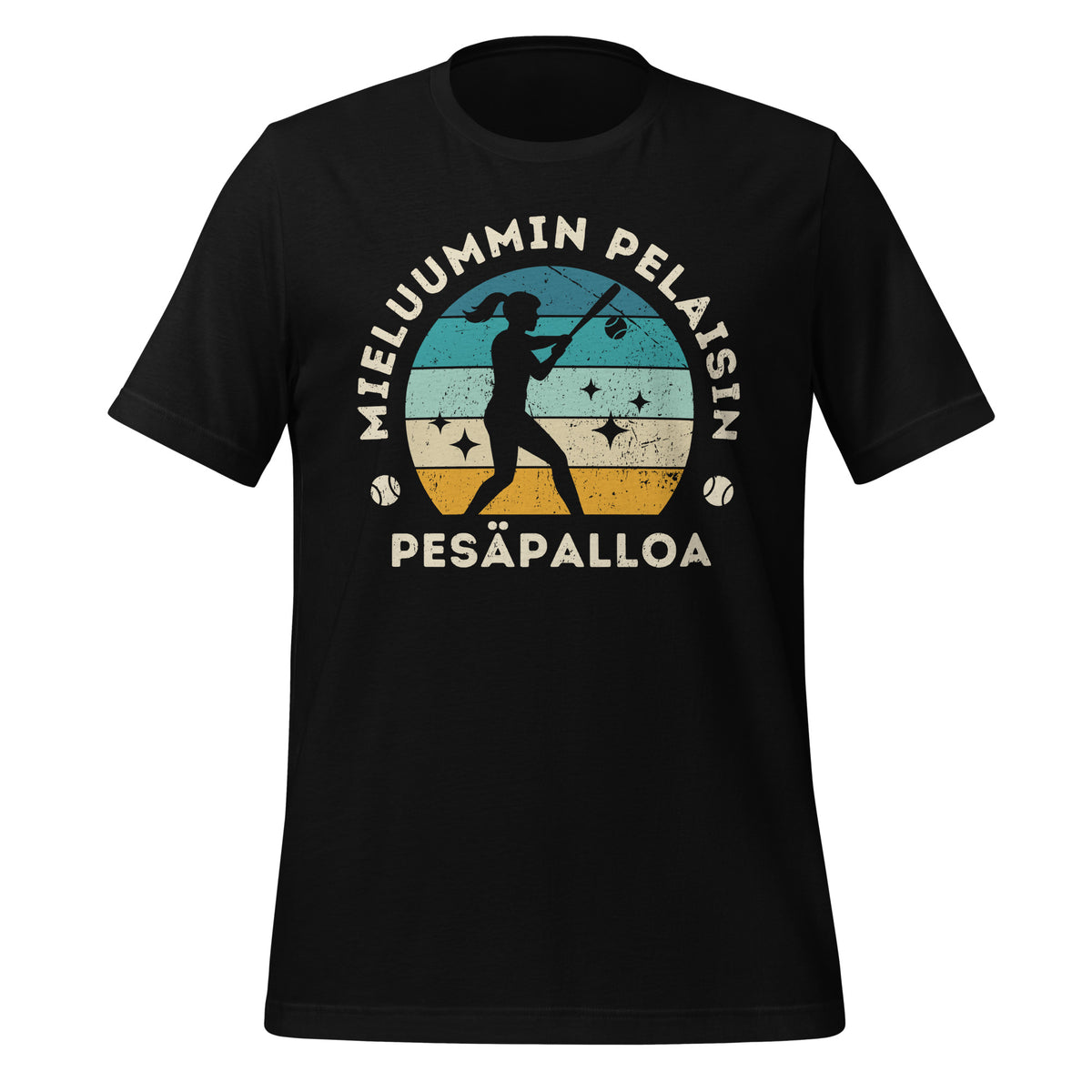 t-paita, jossa teksti “Mieluummin pelaisin pesäpalloa” ja pelaajan siluetti