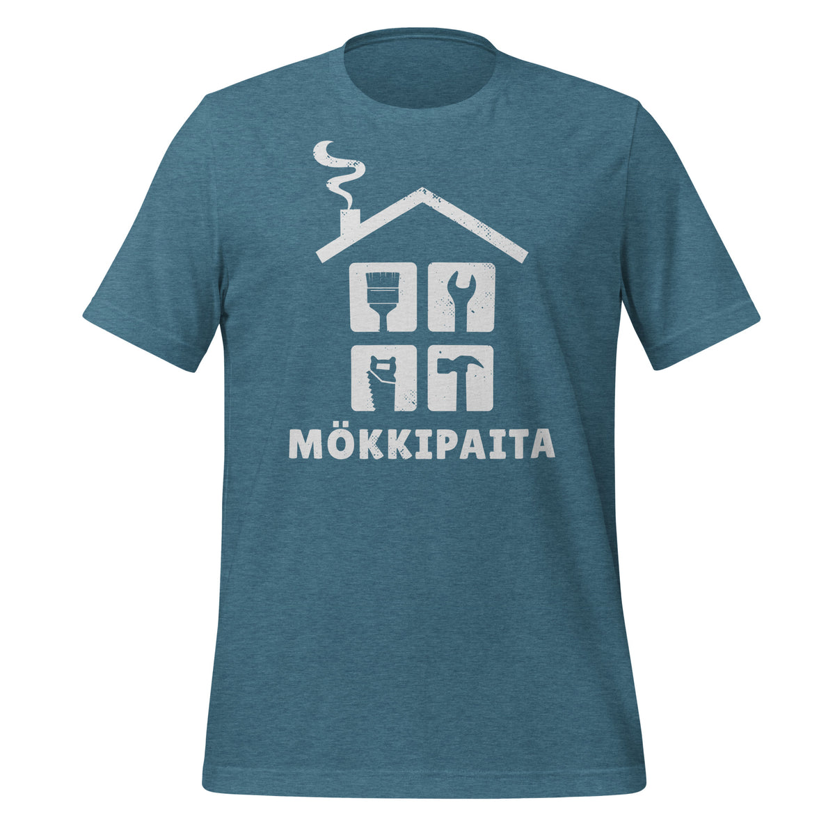 Turkoosi hauska t-paita mökille  - Teksti mökkipaita, mökki ja työkalut
