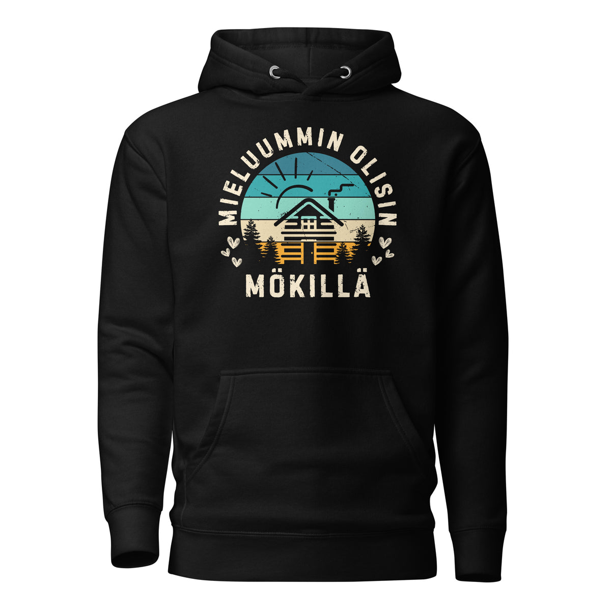 mieluummin olisin mökillä retro auringonlasku, trendikäs printti hupparissa. 