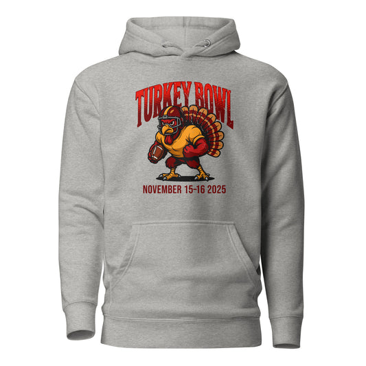 Harmaa huppari Turkey Bowl 2025 printillä