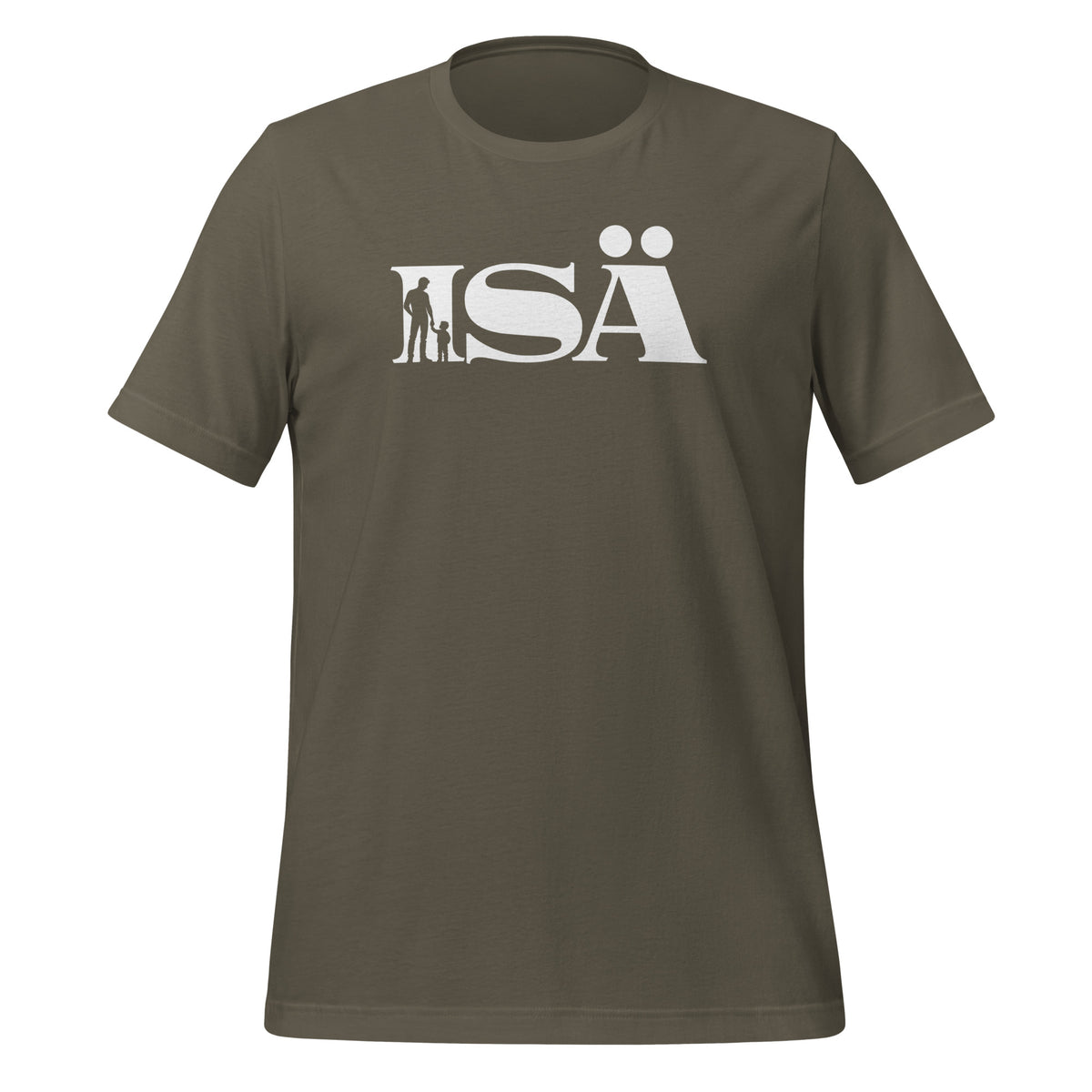 ISÄ - Minimalistinen isä ja lapsi silhuetti sanan sisällä | Unisex t-paita