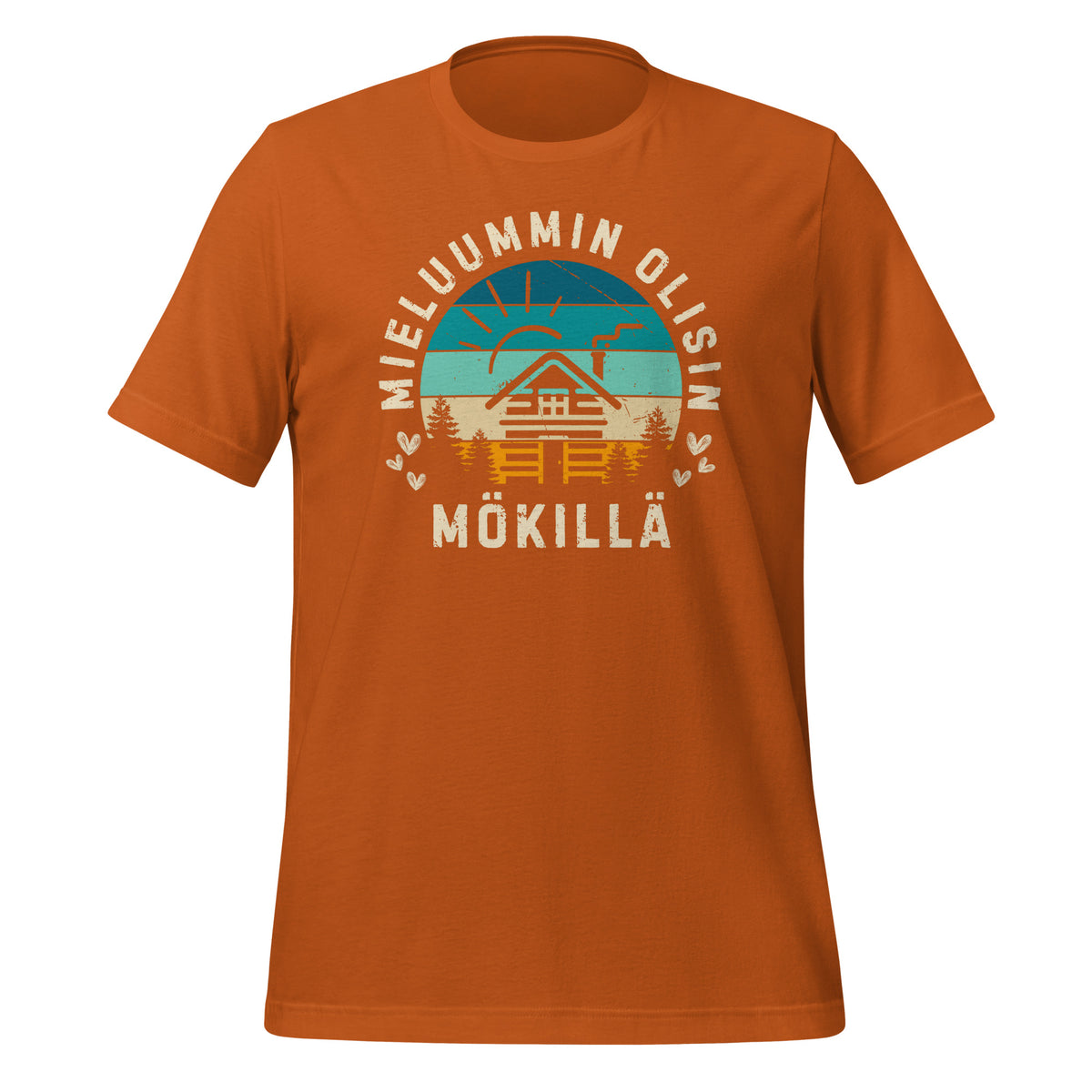 Mieluummin olisin mökillä - oranssi t-paita.