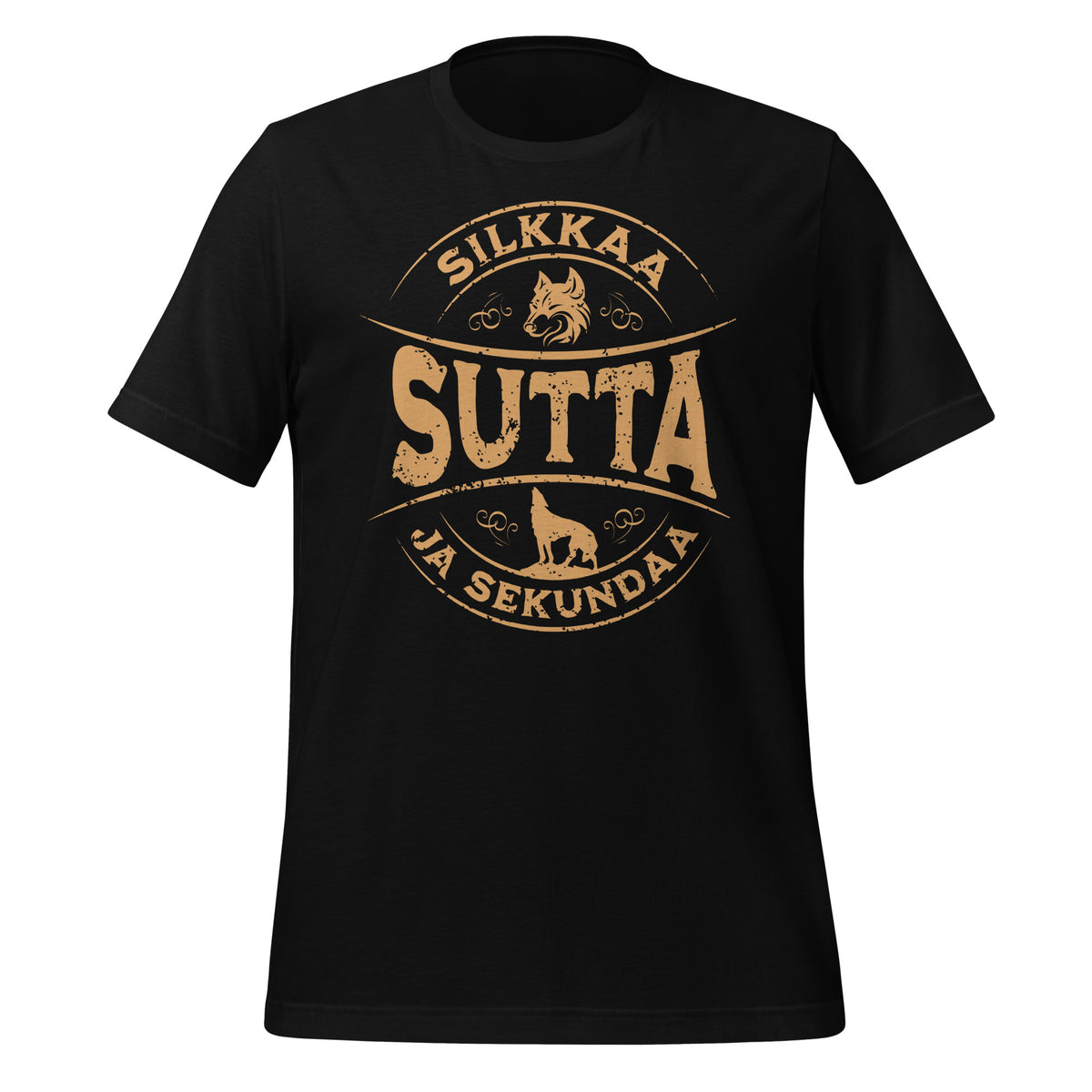 T-paita 'Sutta ja Sekundaa' vintage-grafiikalla – suomalainen sanonta humoristisessa designissa