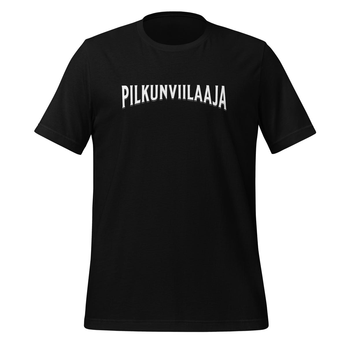 T-paita tekstillä "Pilkunviilaaja." Humoristinen design. Sopii täydellisyyttä ja tarkkuutta arvostaville.