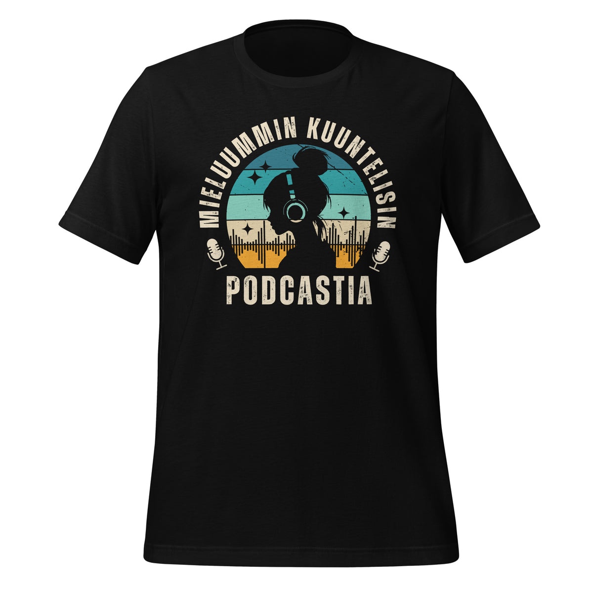 Mieluummin kuuntelisin podcastia - musta t-paita – täydellinen valinta podcast-faneille ja äänisisällön ystäville.
