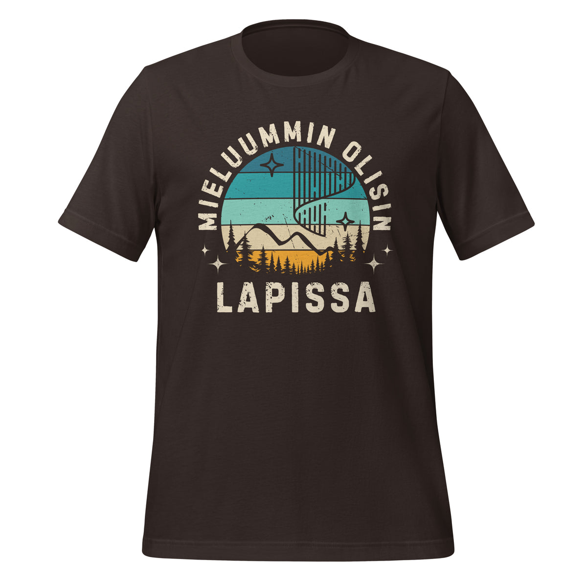 Mieluummin olisin Lapissa unisex t-paita, tumma, retrotyylinen design, pohjoisen luonnon ystäville.