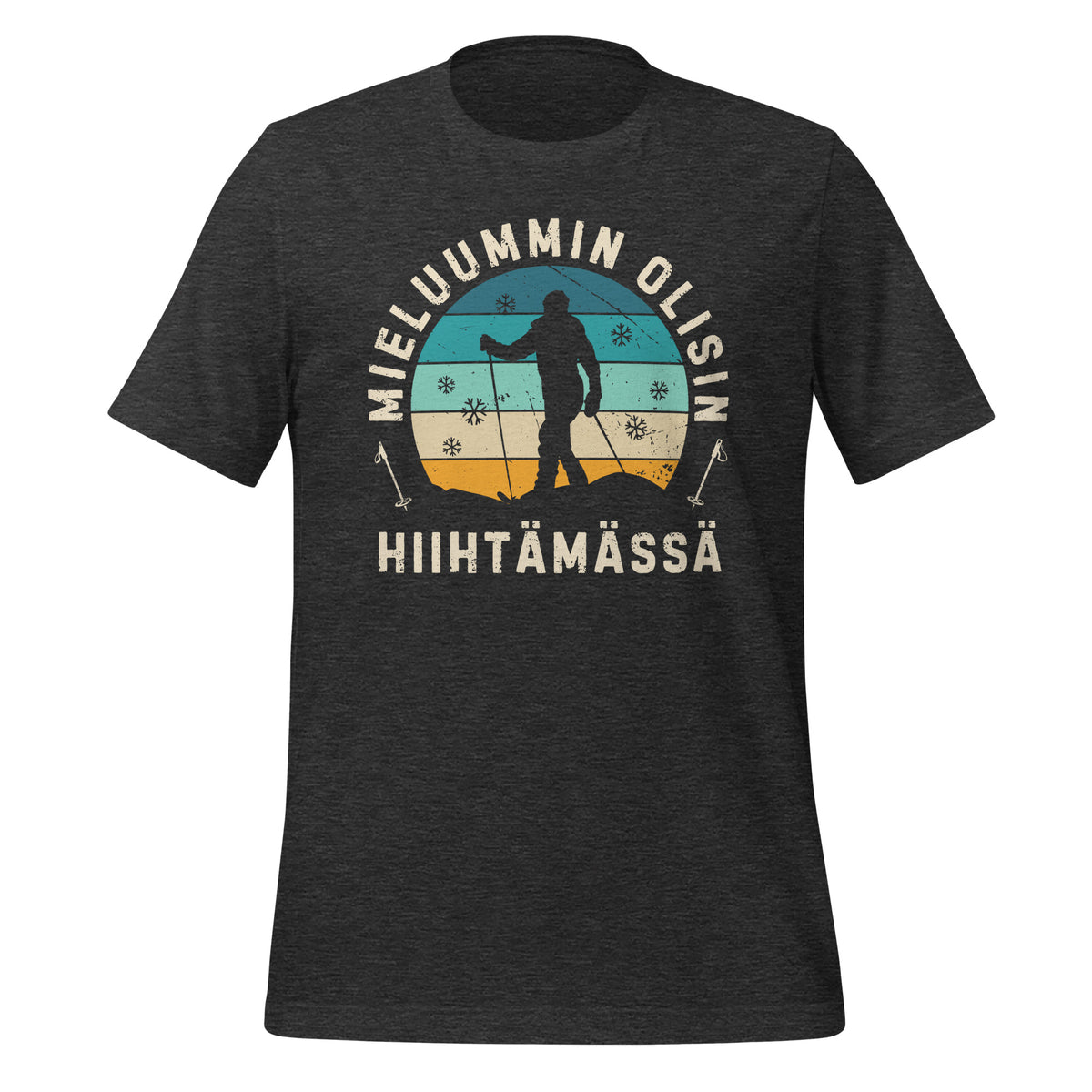 harmaa t-paita - mieluummin olisin hiihtämässä, retro printti. 