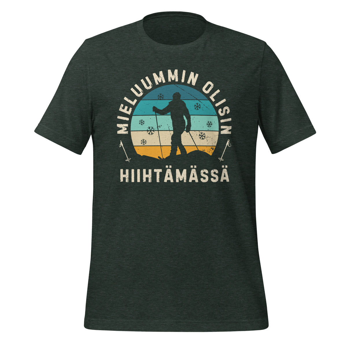 vihreä t-paita - mieluummin olisin hiihtämässä, tasokas printtigrafiikka. 
