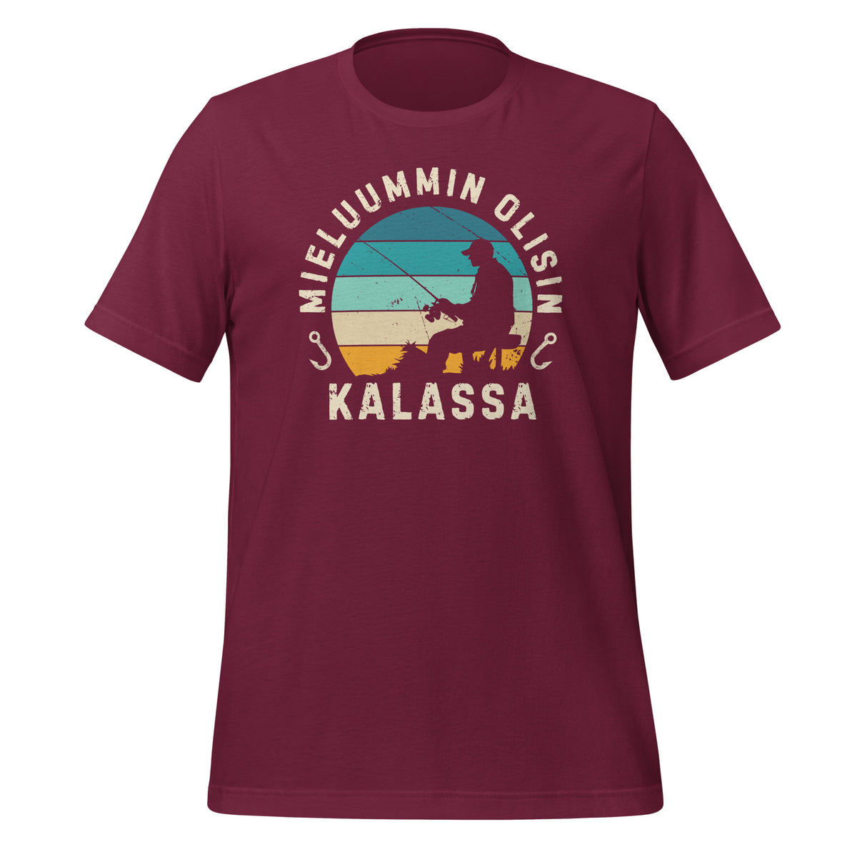 Mieluummin olisin kalassa viininpunainen
t-paita – retrohenkinen lahjaidea kalastajalle. 
