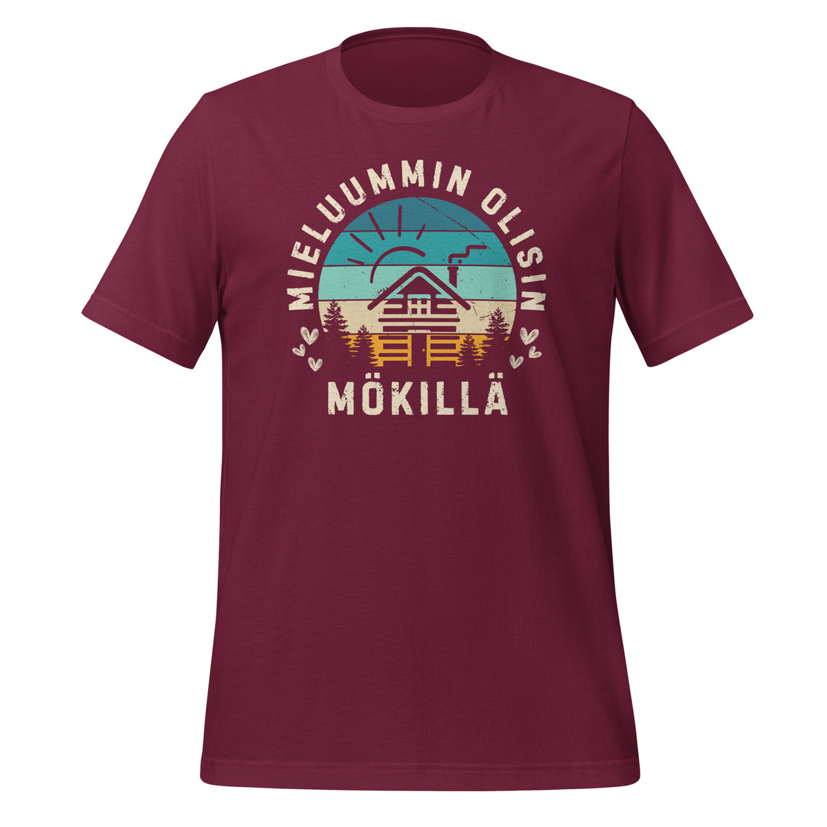 Viininpunainen mieluummin olisin mökillä t-paita.
