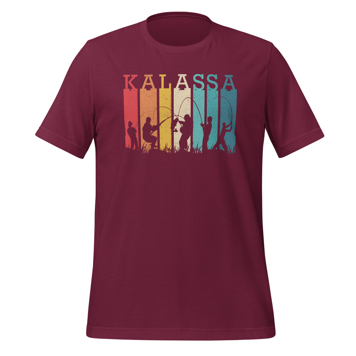 Viininpunainen 'kalassa' t-paita kalastajalle. 
