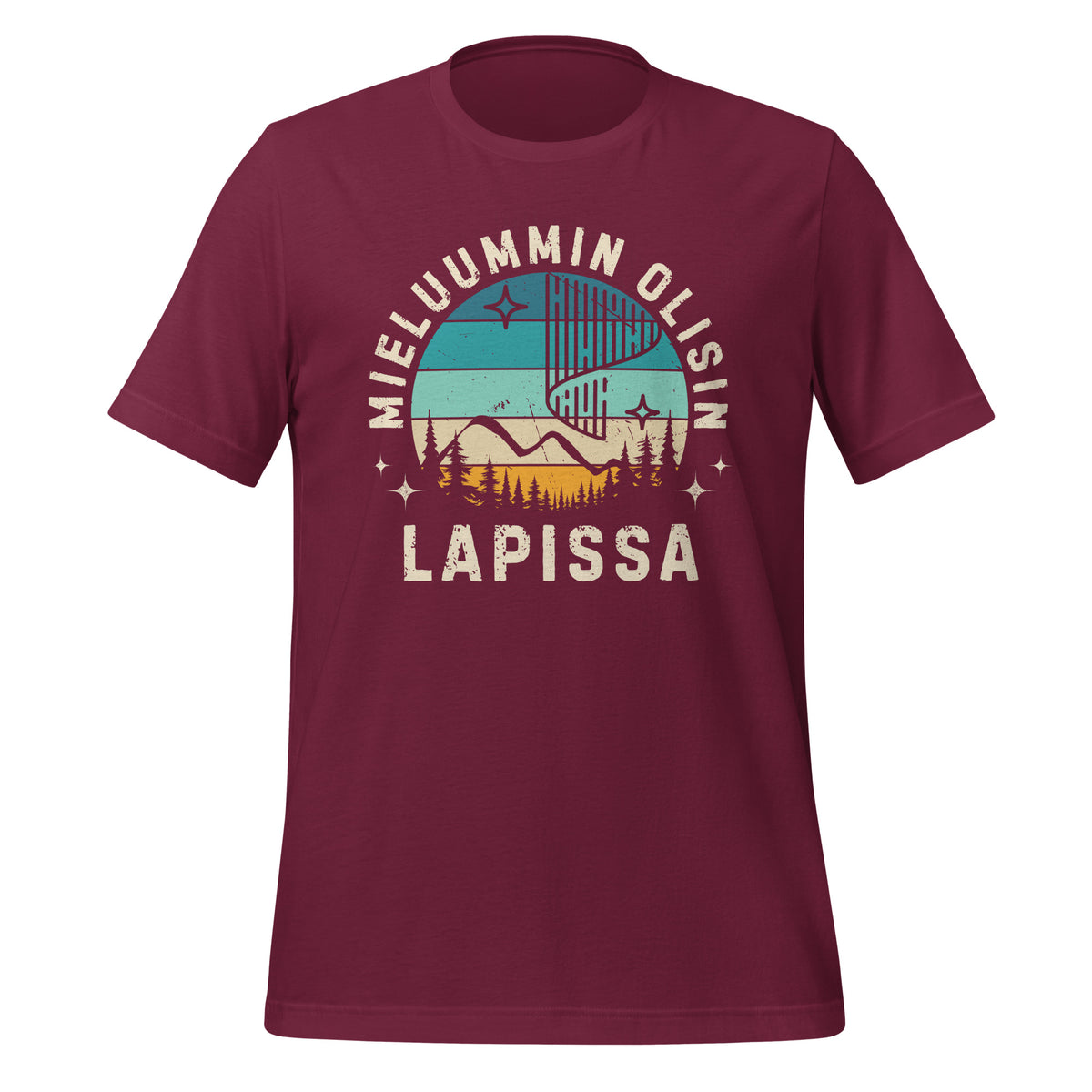 Mieluummin olisin Lapissa unisex t-paita, retrotyylinen design pohjoisen luonnon ystäville.