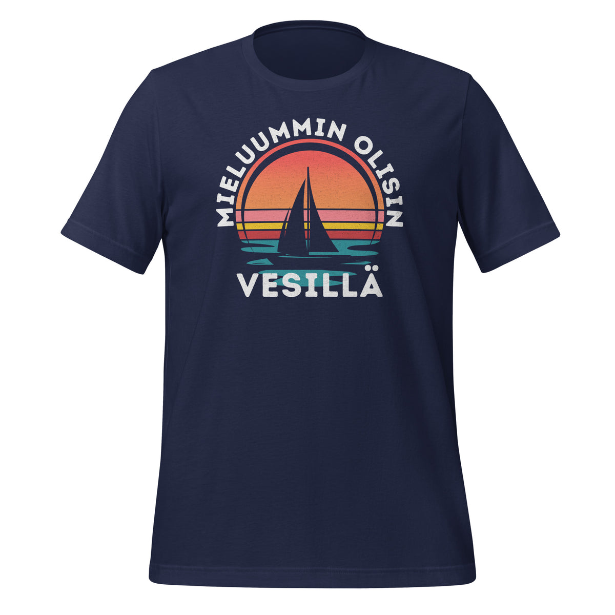Mieluummin olisin vesille - purjevene, sininen t-paita.
