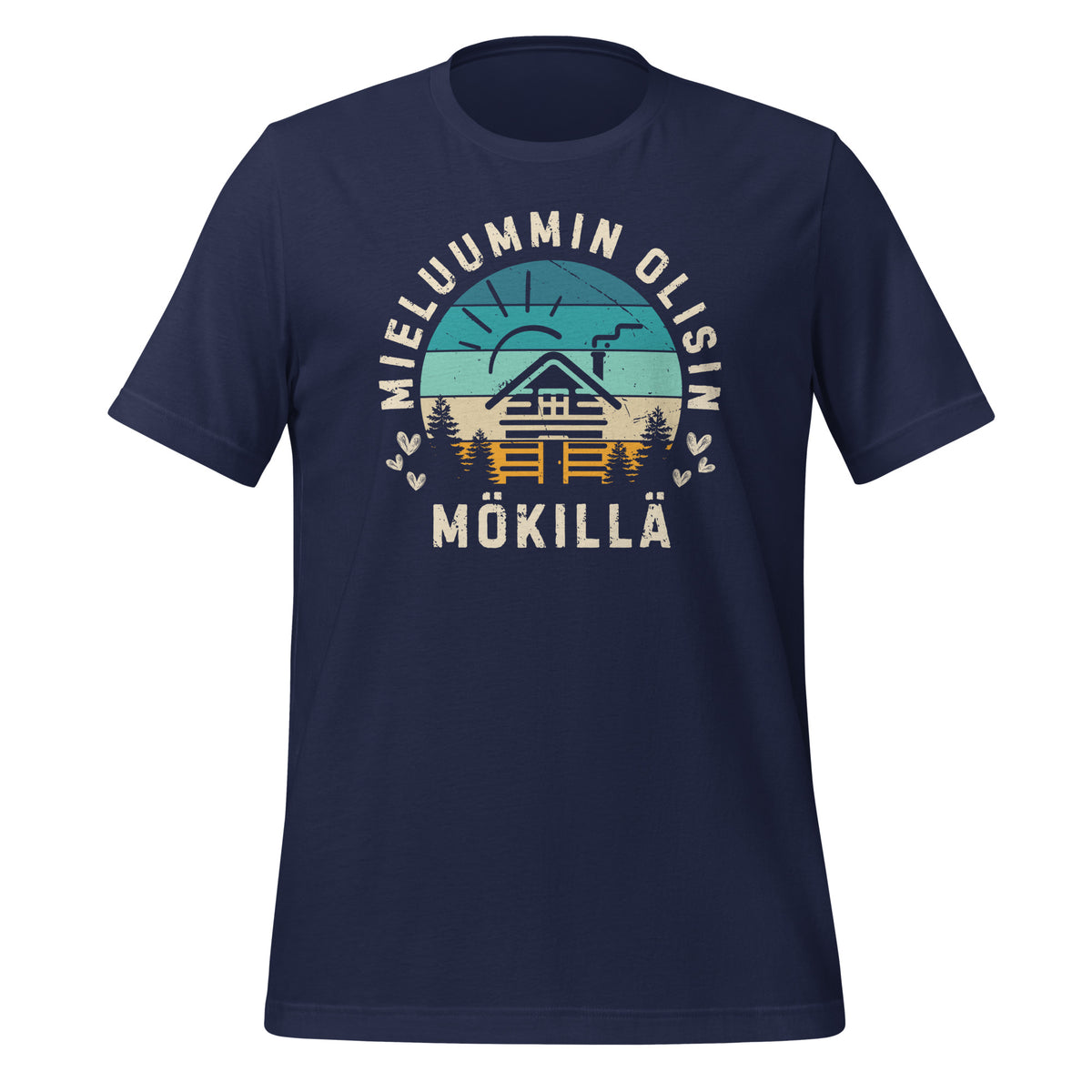Mieluummin olisin mökillä - laadukas laivastonsininen t-paita.