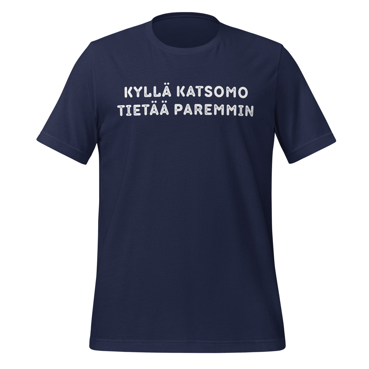 Pesäpallofanin t-paita, jossa lukee "Kyllä katsomo tietää paremmin".